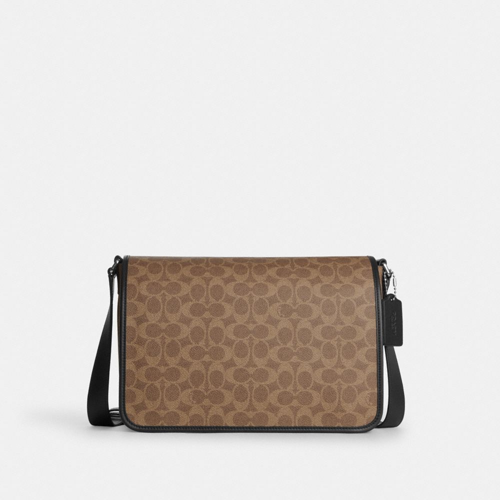 Coach Colby Messenger Bag 32 In Signature Canvas Silver Tan Black