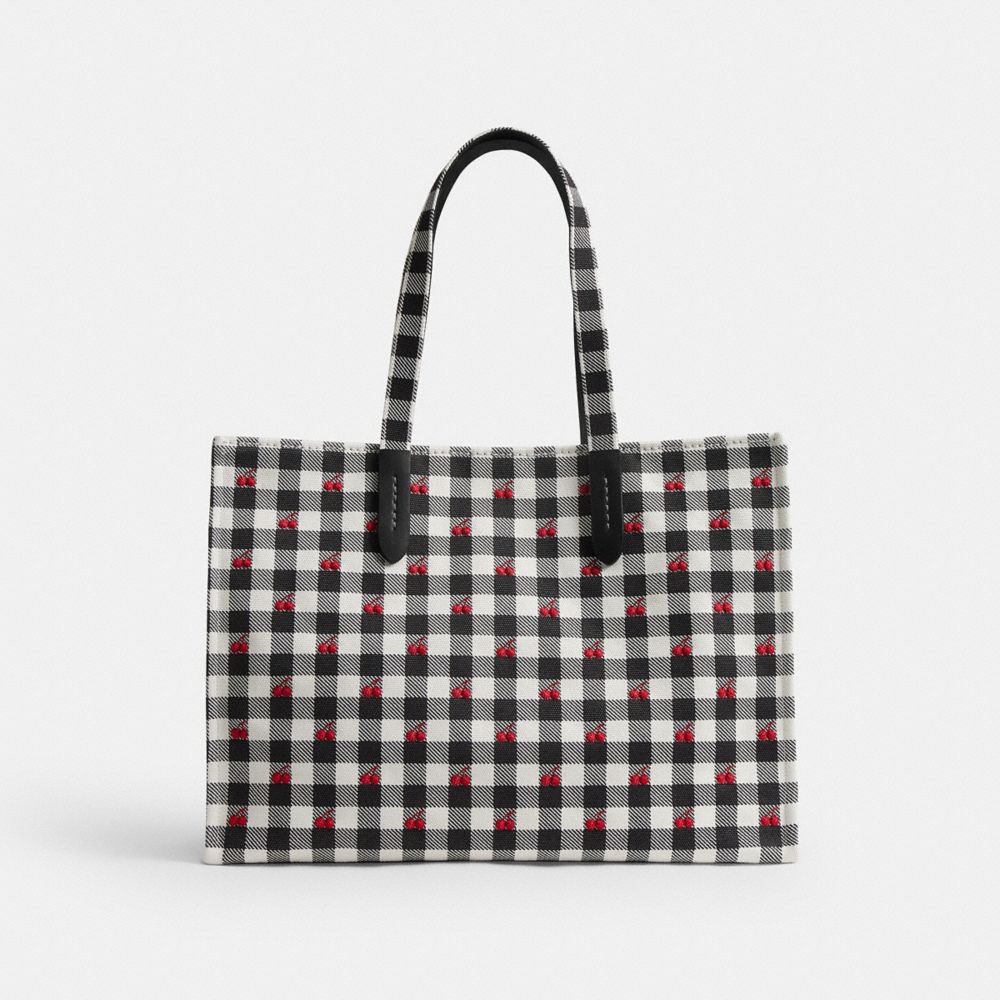 Coach Tote Bag With Gingham Print Gold Black Multi