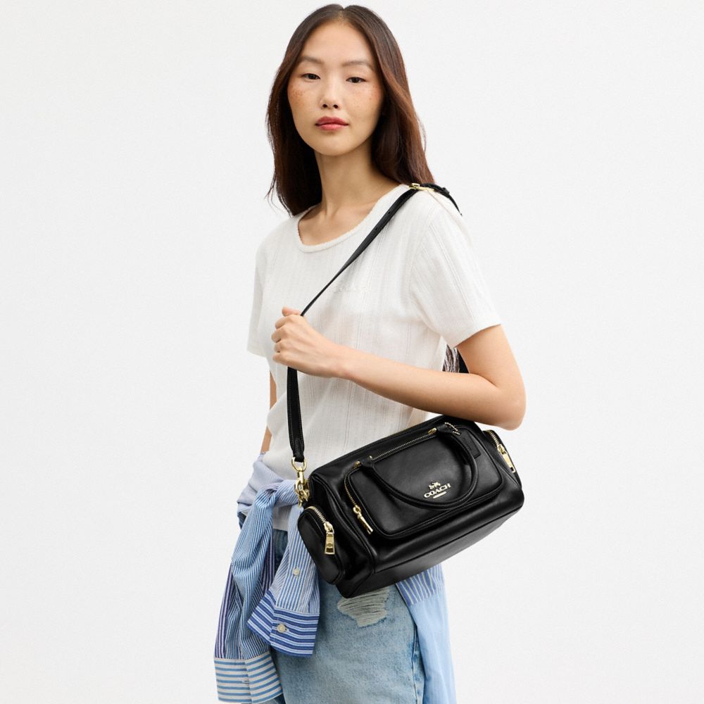 Coach Rowan Satchel Bag With Pockets Gold/Black