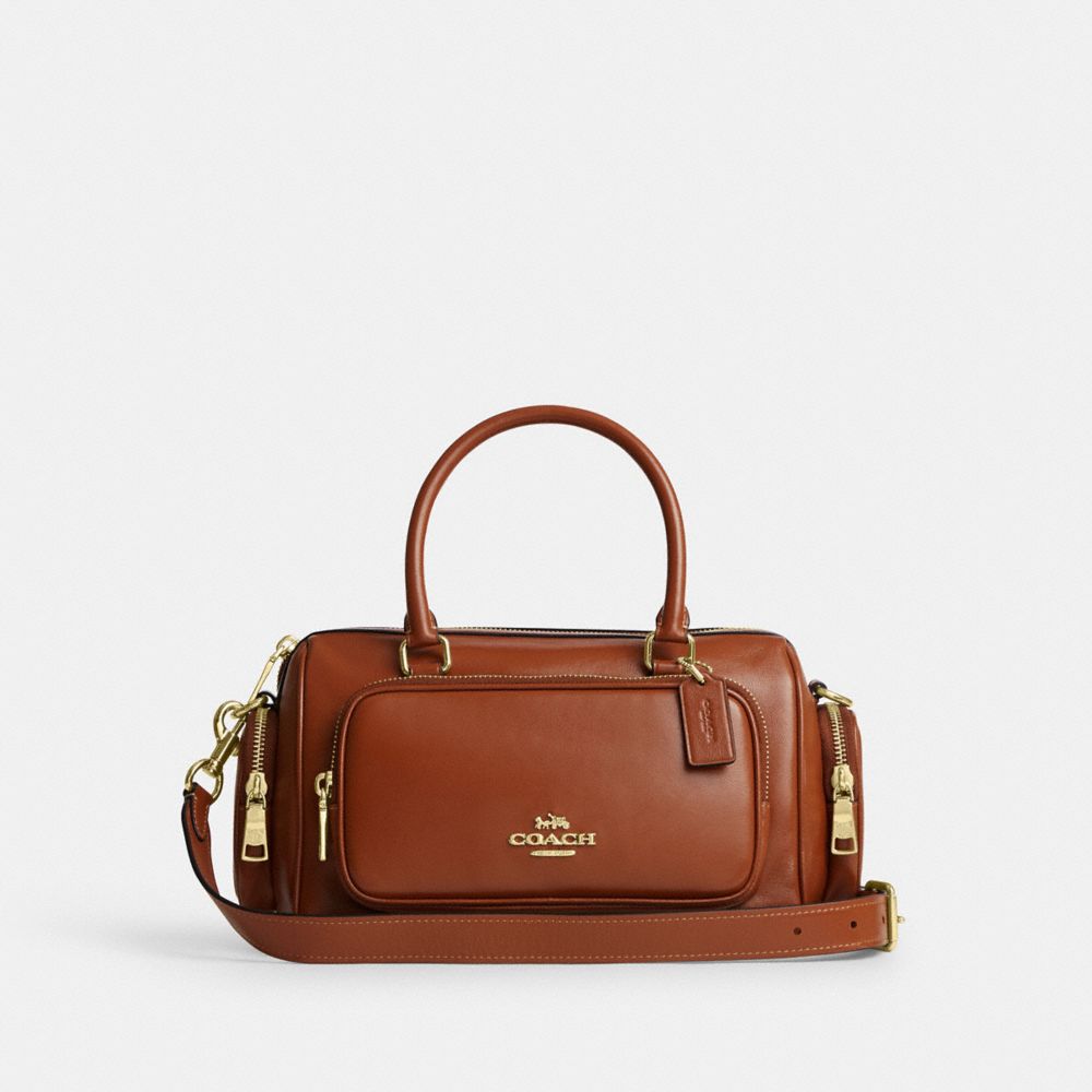 Coach Rowan Satchel Bag With Pockets Gold/Cinnamon