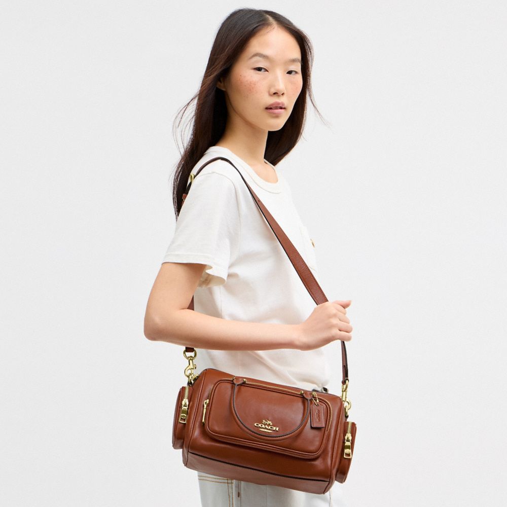 Coach Rowan Satchel Bag With Pockets Gold/Cinnamon