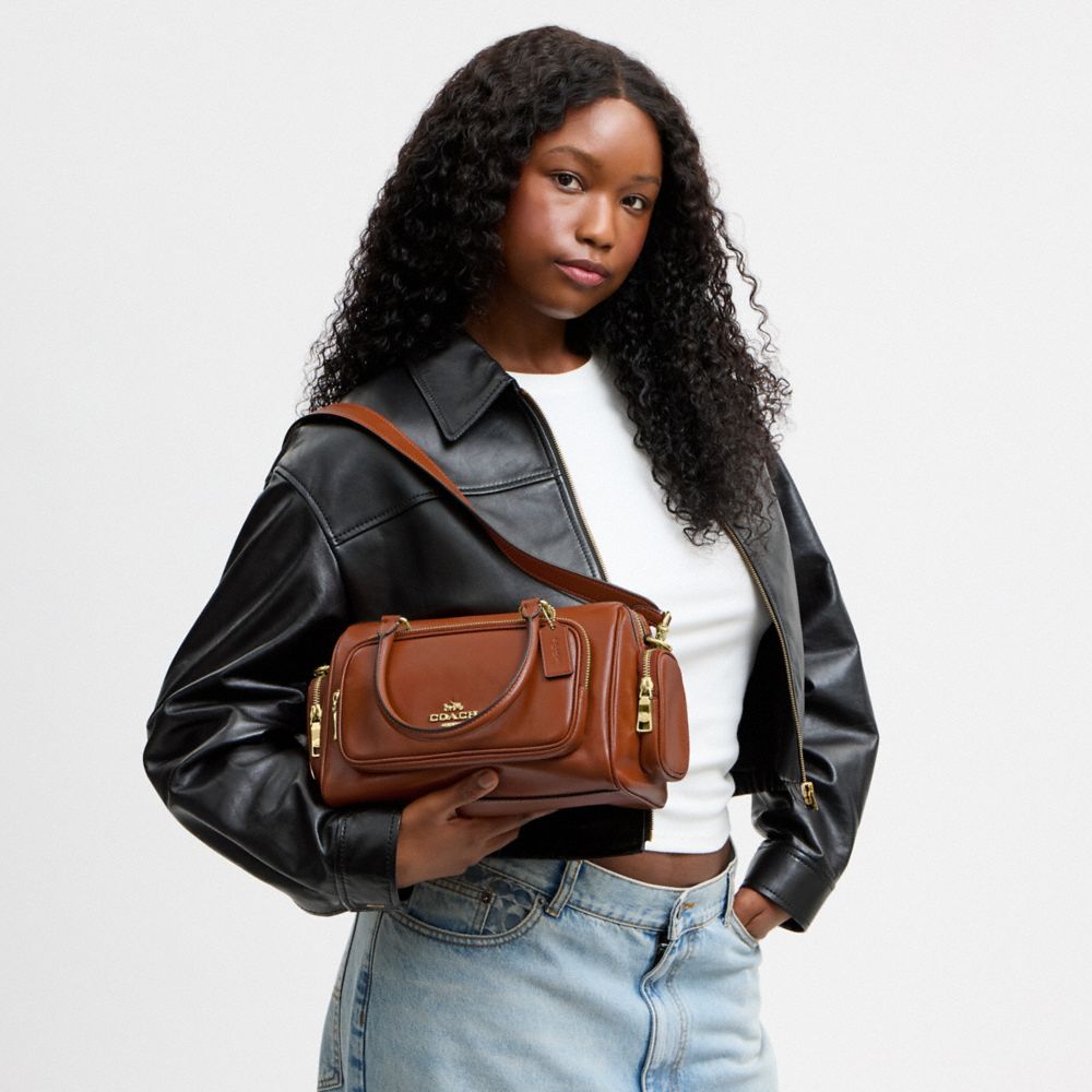 Coach Rowan Satchel Bag With Pockets Gold/Cinnamon
