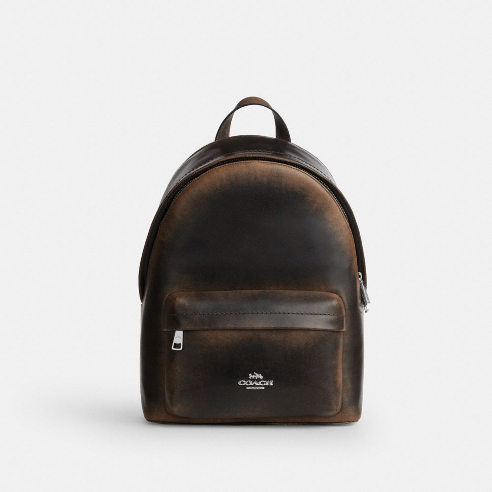 Coach Taylor Small Backpack In Loved Leather Silver/Black Brown