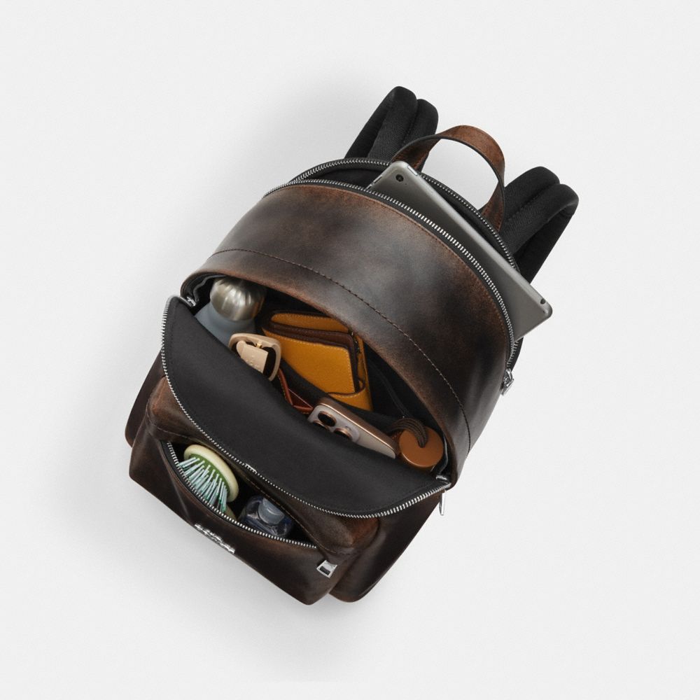 Coach Taylor Small Backpack In Loved Leather Silver/Black Brown