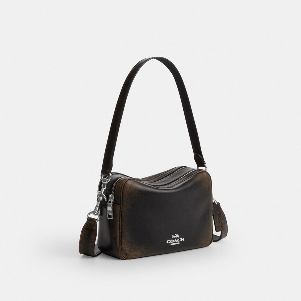 Coach Carey Crossbody Bag In Loved Leather Silver/Black Brown