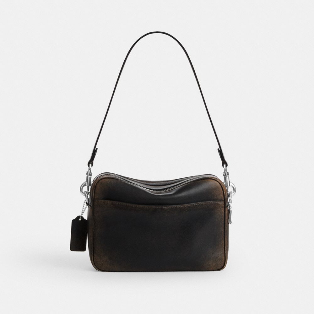 Coach Carey Crossbody Bag In Loved Leather Silver/Black Brown