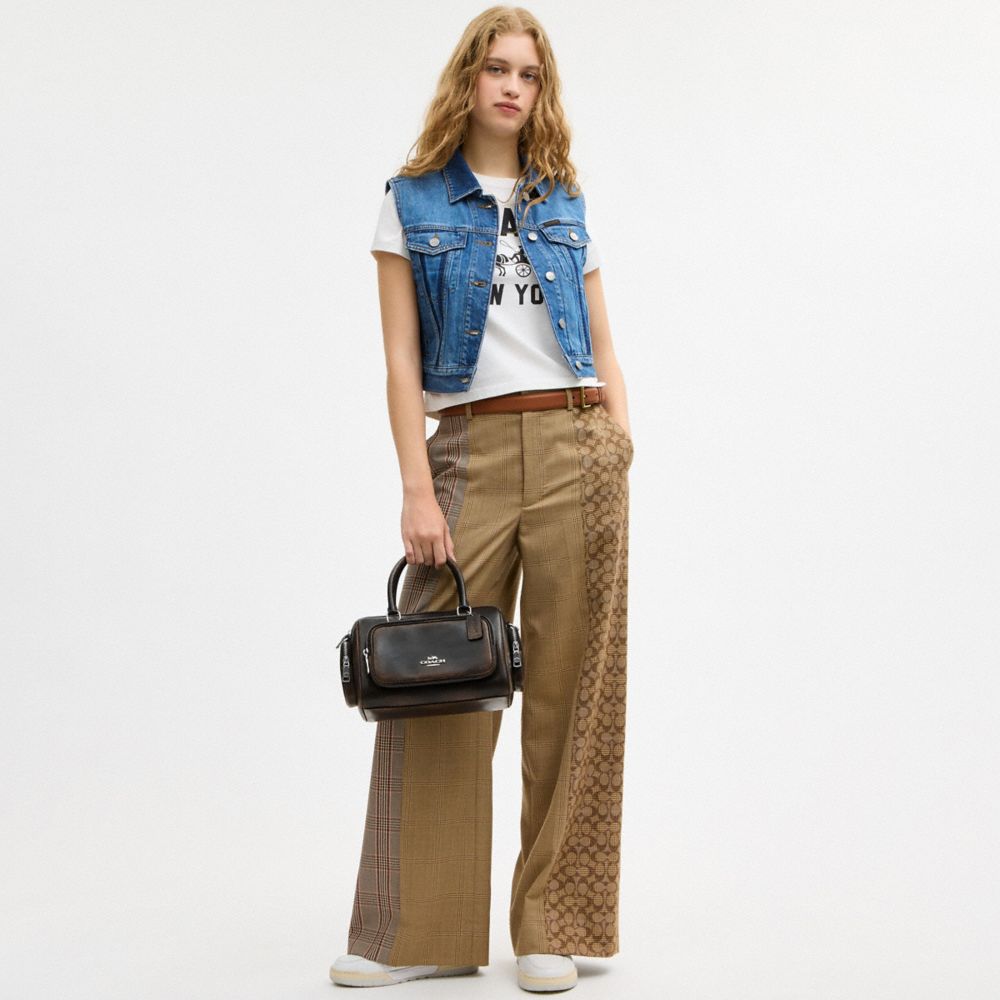 Coach Rowan Satchel Bag With Pockets In Loved Leather Silver/Black Brown