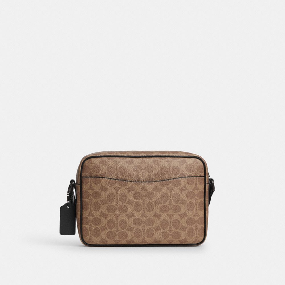 Coach Colton Crossbody Bag 25 In Signature Canvas Matte Black Tan Black