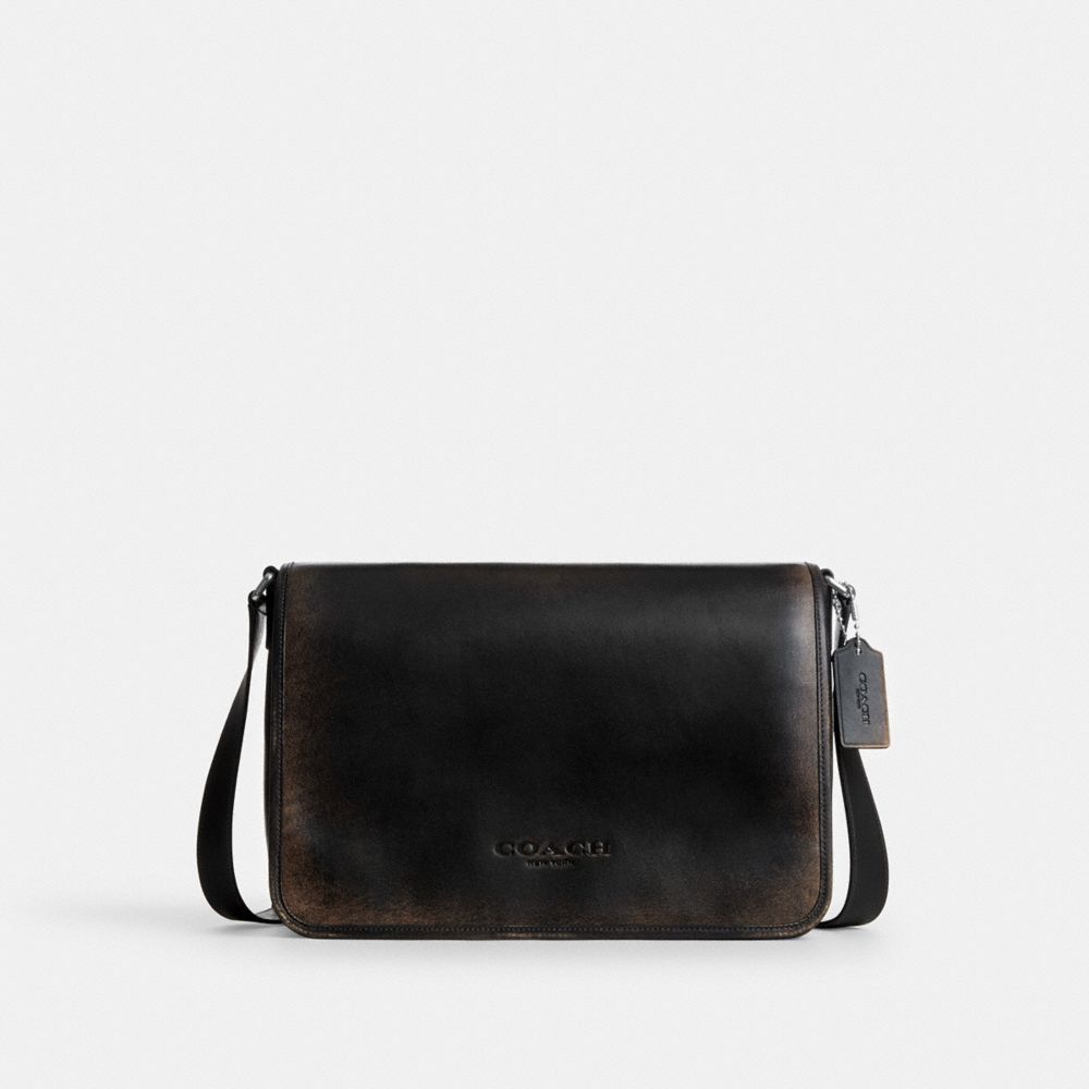 Coach Colby Messenger Bag 32 In Loved Leather Silver/Black Brown