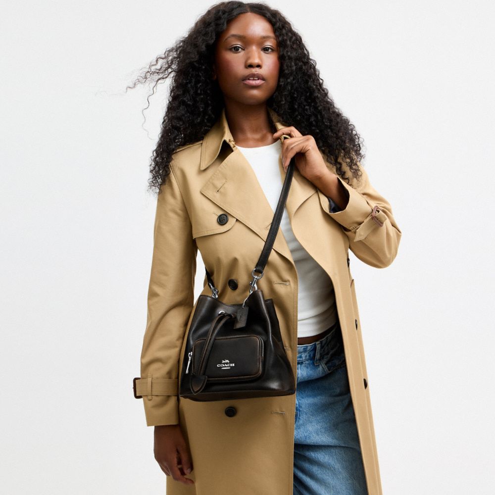 Coach Rowan Bucket Bag With Pocket In Loved Leather Silver/Black Brown