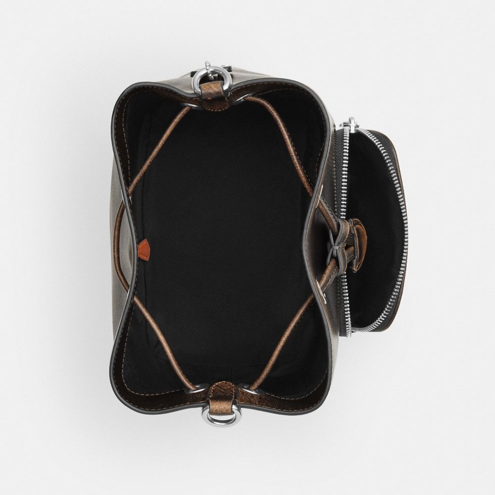 Coach Rowan Bucket Bag With Pocket In Loved Leather Silver/Black Brown