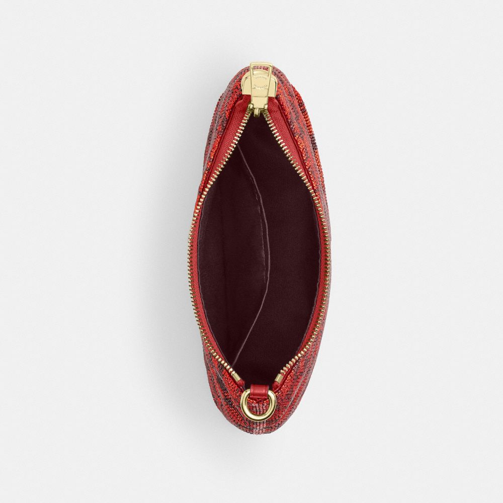 Coach Teri Shoulder Bag In Signature Beaded Satin Gold Crimson