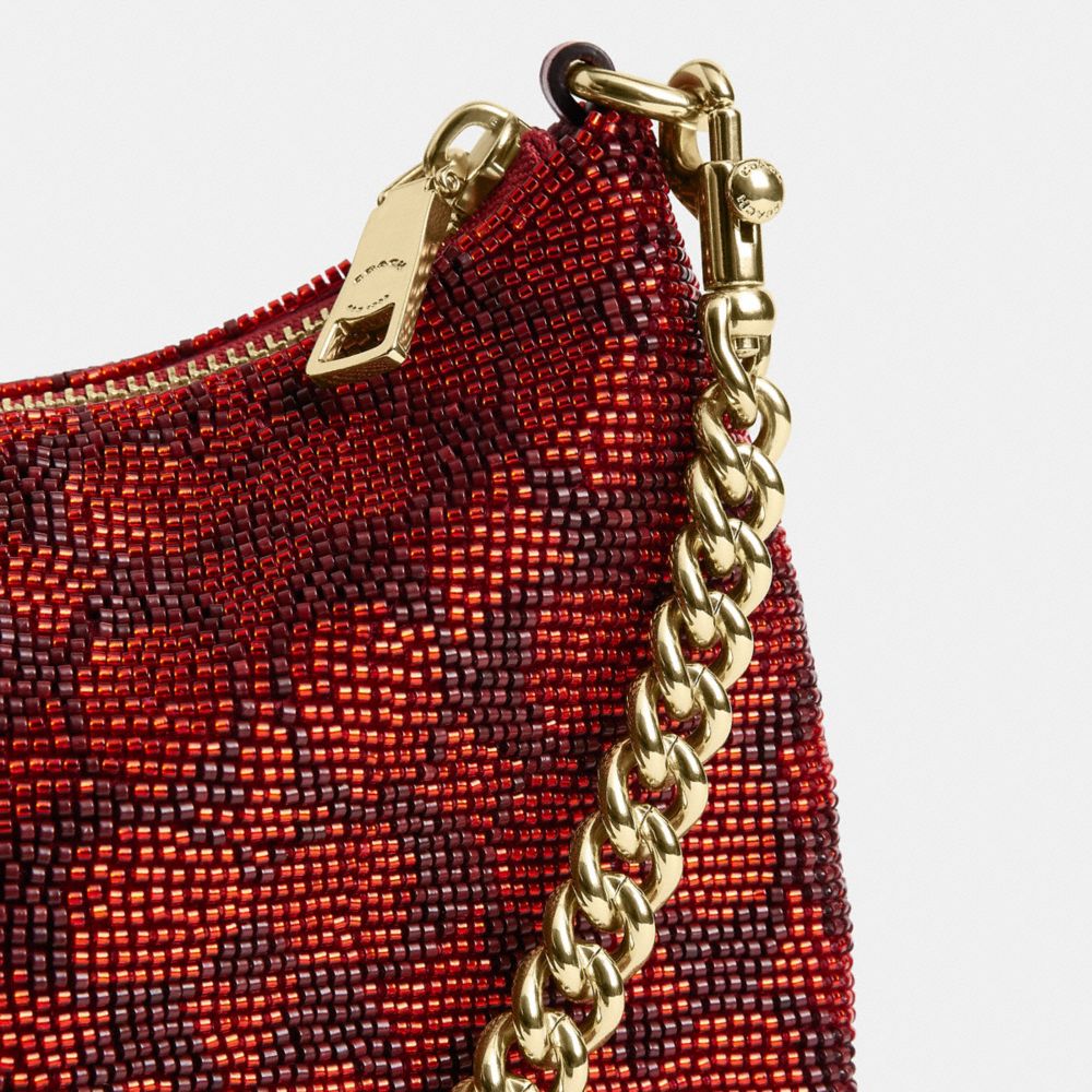 Coach Teri Shoulder Bag In Signature Beaded Satin Gold Crimson