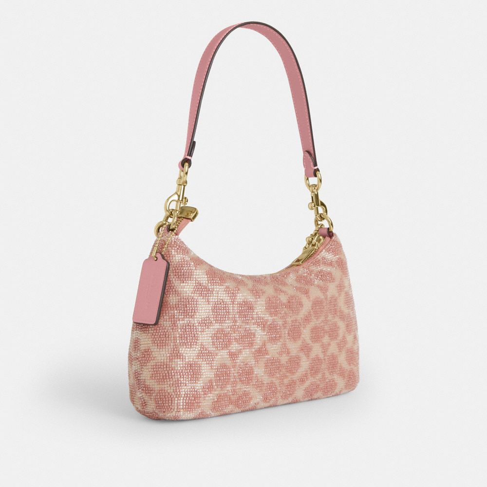 Coach Teri Shoulder Bag In Signature Beaded Satin Gold Pink