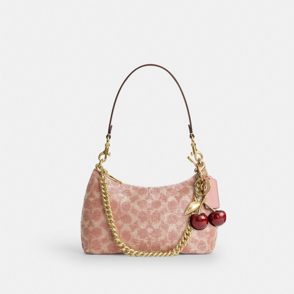 Coach Teri Shoulder Bag In Signature Beaded Satin Gold Pink