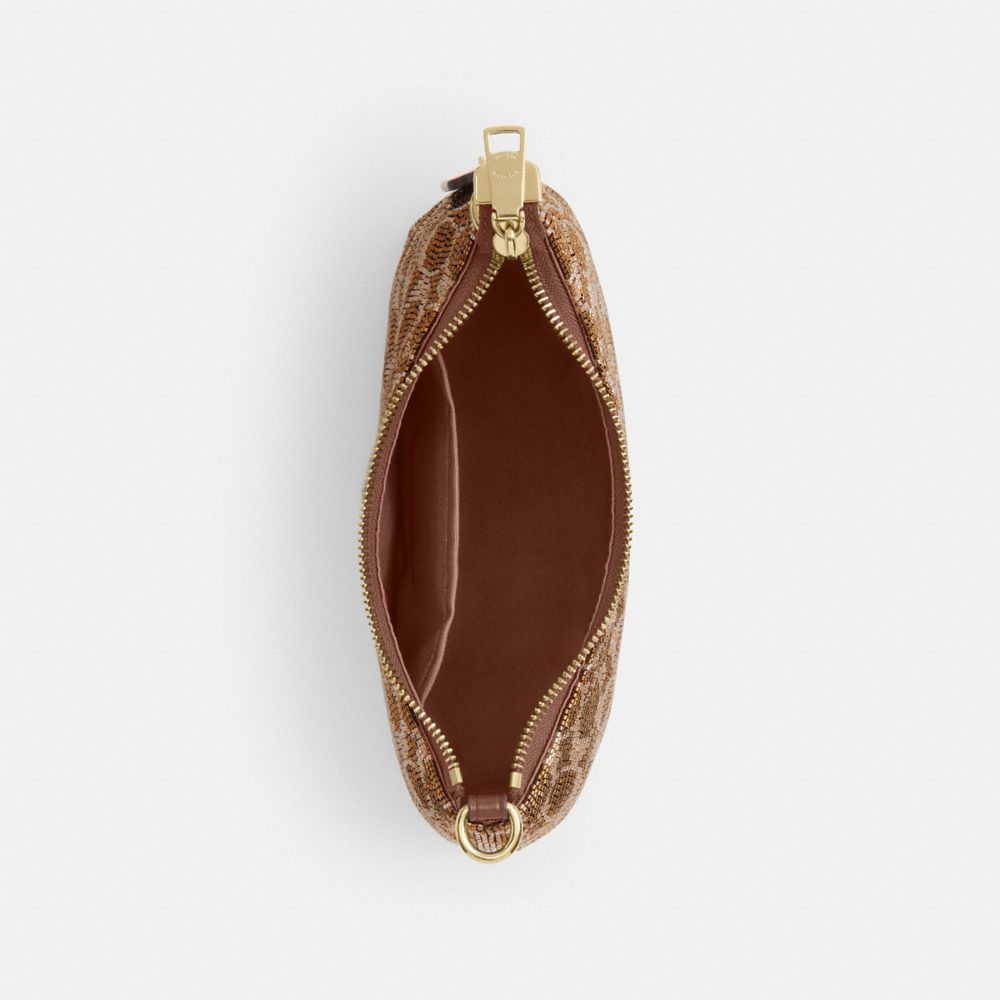 Coach Teri Shoulder Bag In Signature Beaded Satin Gold Tan