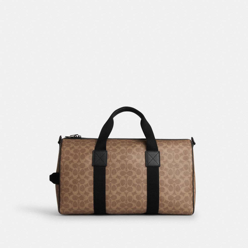 Coach Explorer Duffle Bag 45 In Signature Canvas Matte Black Tan Black
