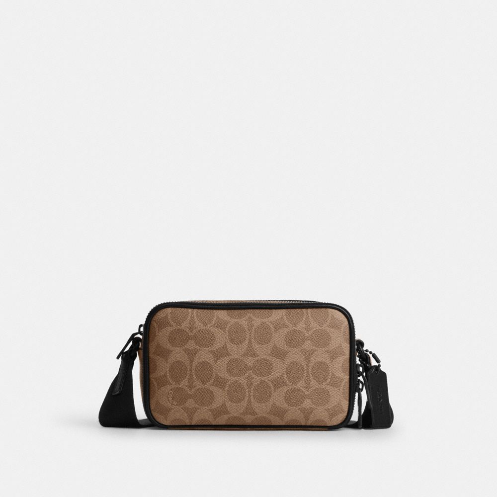 Coach Colton Crossbody Bag 19 In Signature Canvas Matte Black Tan Black