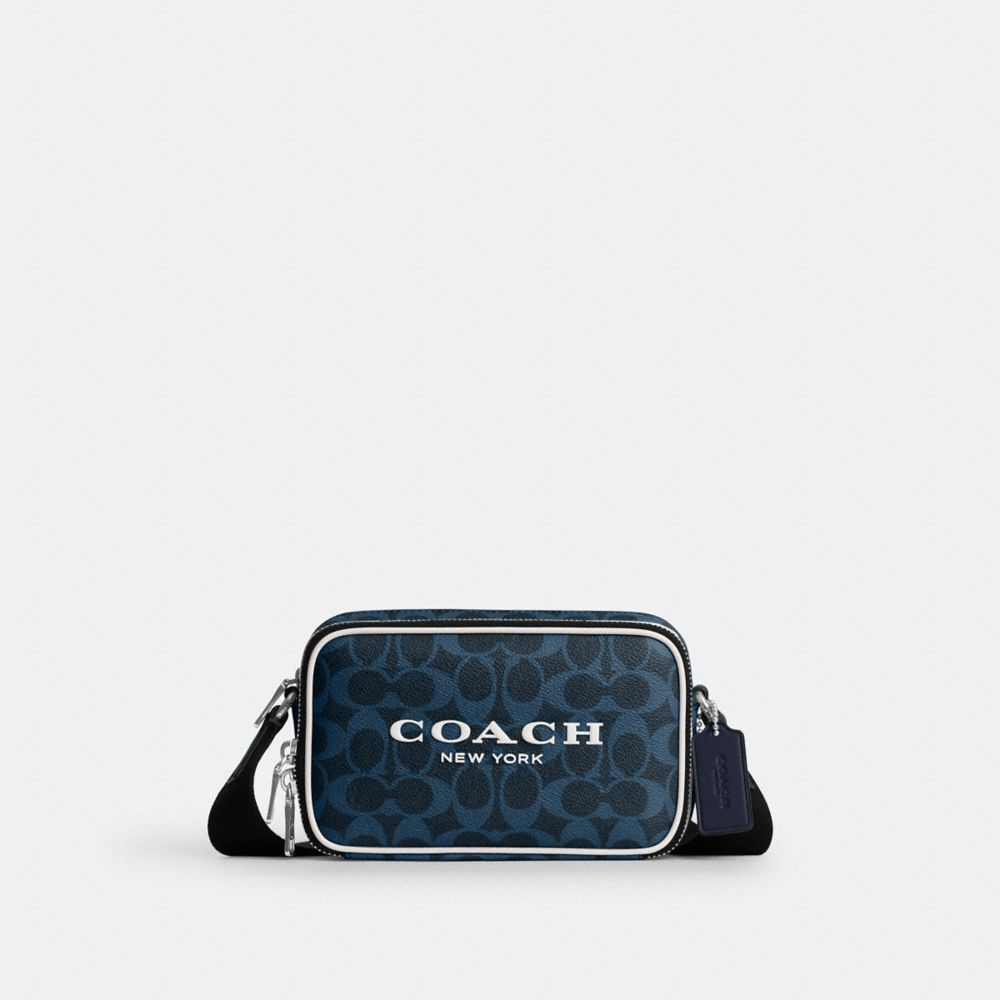 Coach Colton Crossbody Bag 19 In Signature Canvas With Coach Graphic Silver Ink Blue