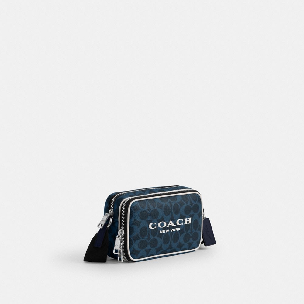 Coach Colton Crossbody Bag 19 In Signature Canvas With Coach Graphic Silver Ink Blue