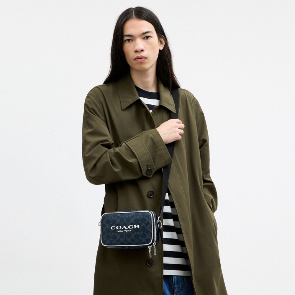 Coach Colton Crossbody Bag 19 In Signature Canvas With Coach Graphic Silver Ink Blue