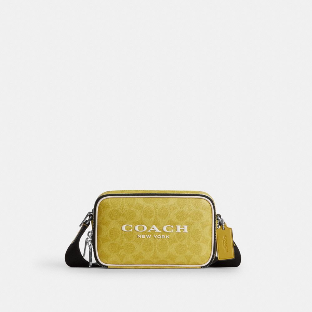 Coach Colton Crossbody Bag 19 In Signature Canvas With Coach Graphic Silver Light Citron