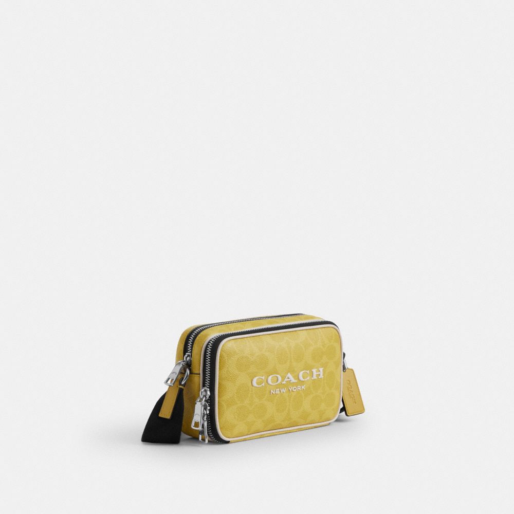 Coach Colton Crossbody Bag 19 In Signature Canvas With Coach Graphic Silver Light Citron