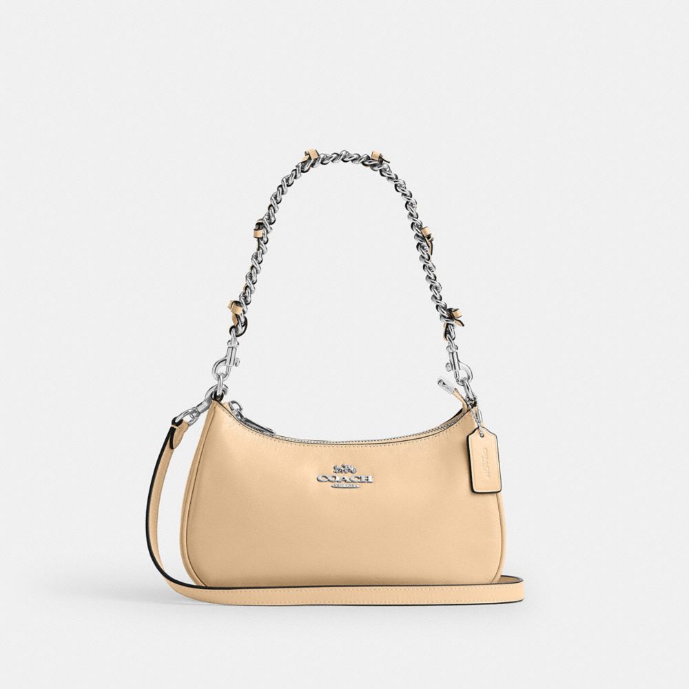 Coach Teri Shoulder Bag With Bows Silver Light Sand