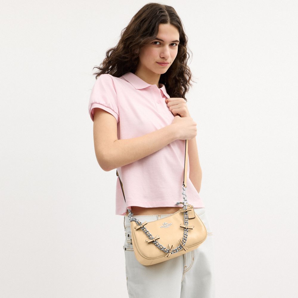 Coach Teri Shoulder Bag With Bows Silver Light Sand