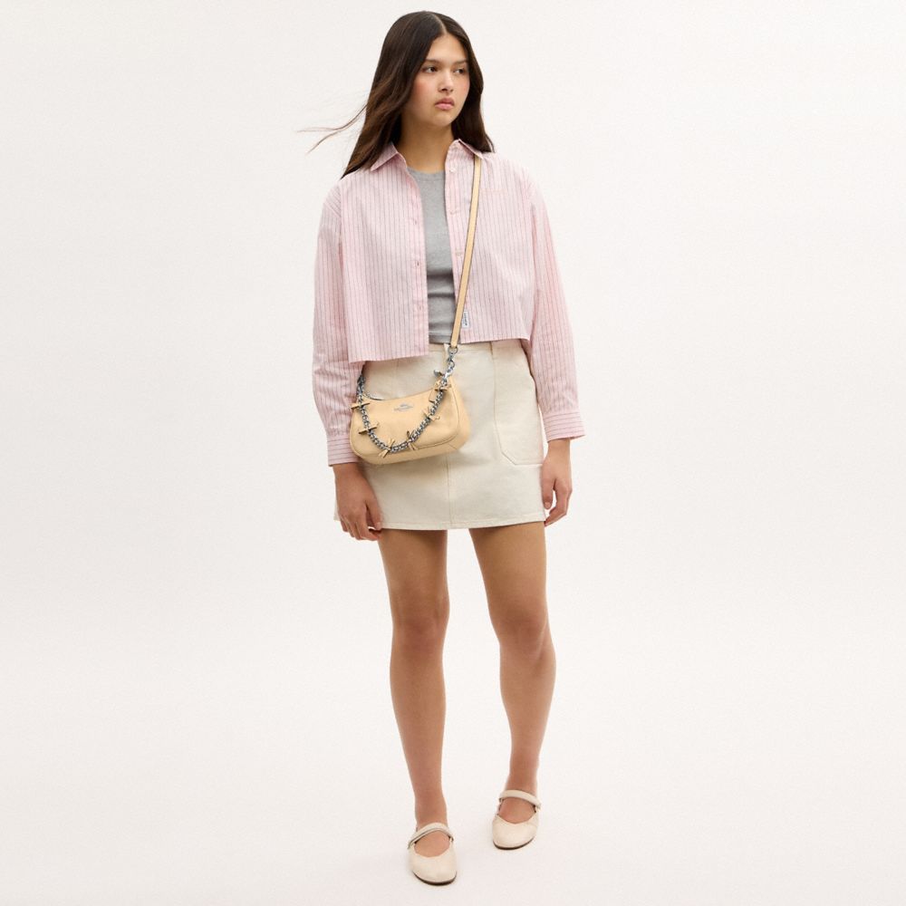 Coach Teri Shoulder Bag With Bows Silver Light Sand