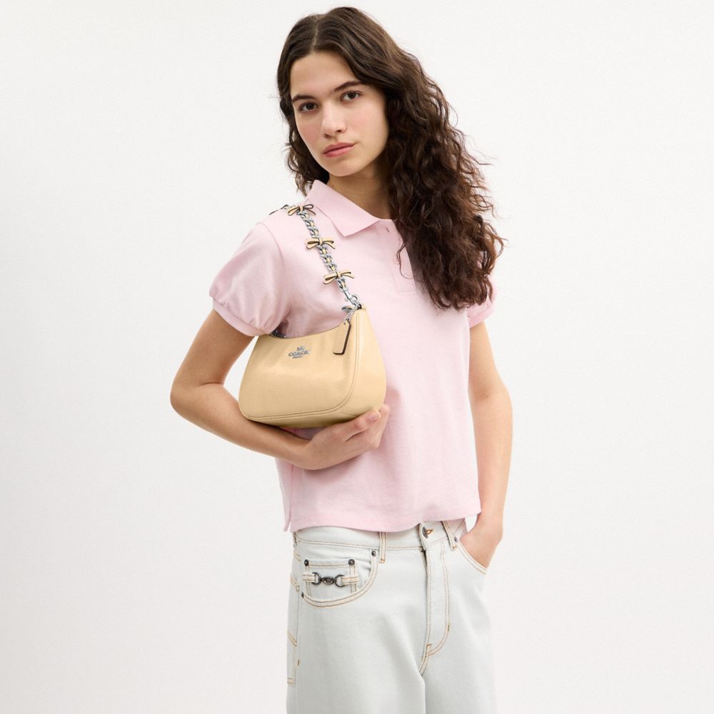 Coach Teri Shoulder Bag With Bows Silver Light Sand