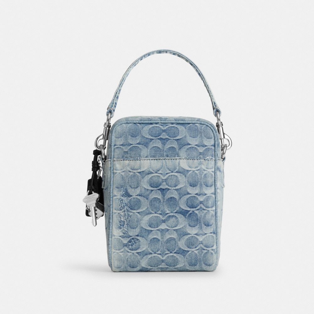 Coach Tristan Crossbody Bag 14 In Loved Signature Denim With Charms Silver Light Indigo