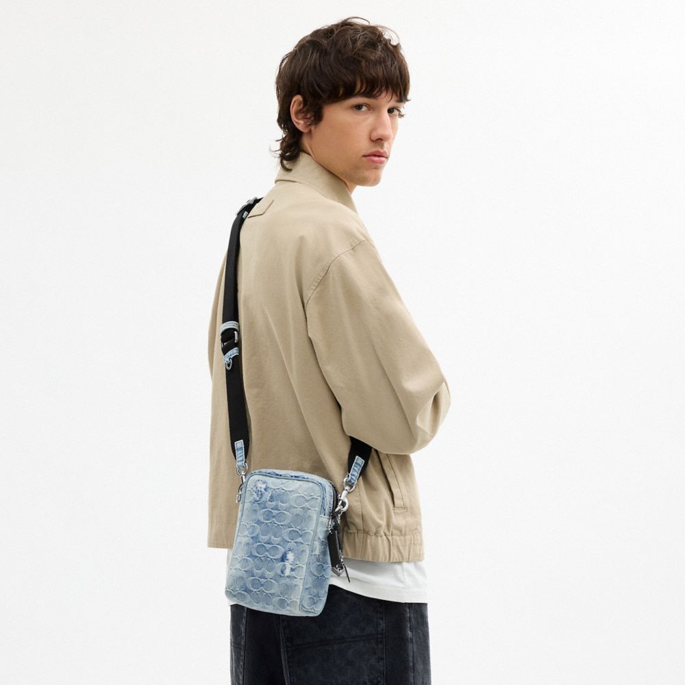 Coach Tristan Crossbody Bag 14 In Loved Signature Denim With Charms Silver Light Indigo