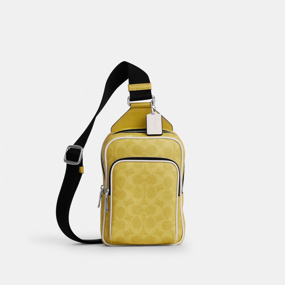Coach Racer Sling Pack In Signature Canvas Silver Light Citron