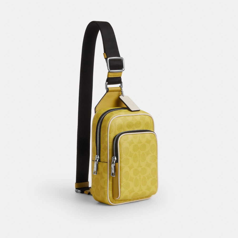 Coach Racer Sling Pack In Signature Canvas Silver Light Citron