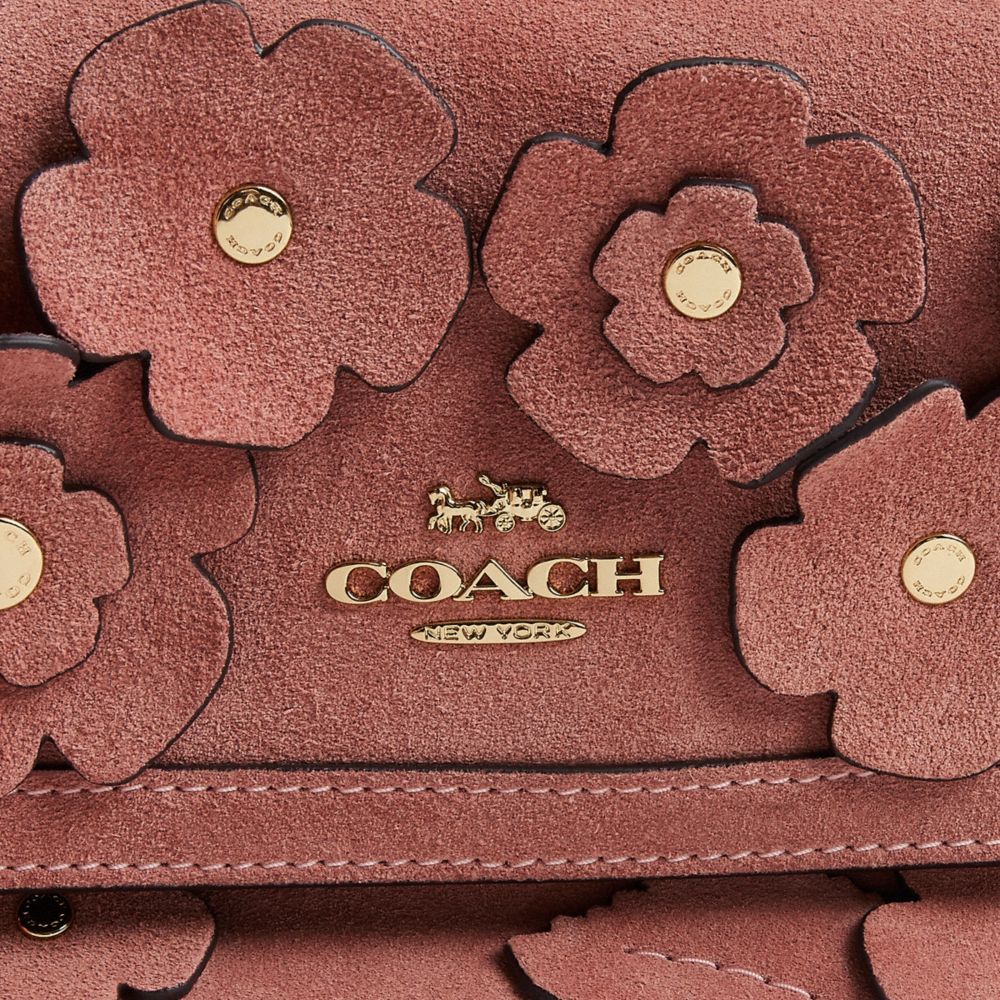 Coach Etta Small Flap Shoulder Bag With Floral Appliqué Gold/Blush Pink