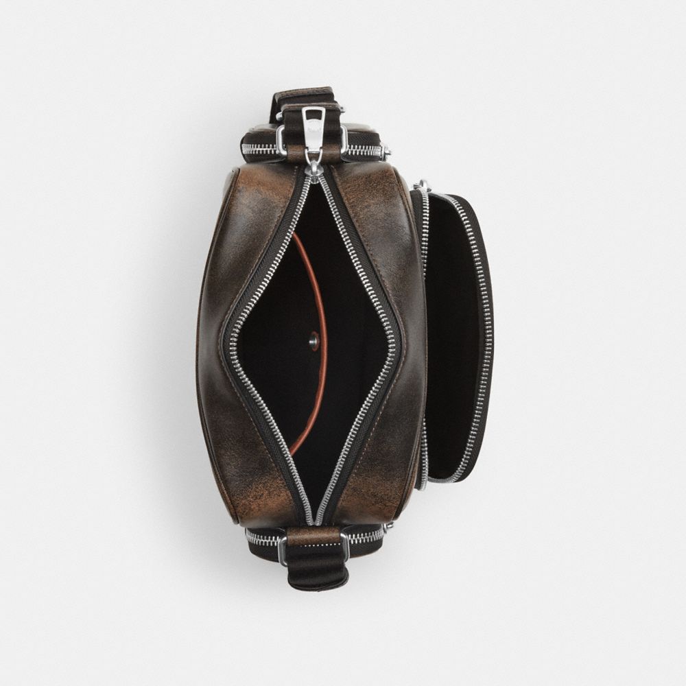 Coach Fletcher Crossbody Bag In Loved Leather Silver/Black Brown