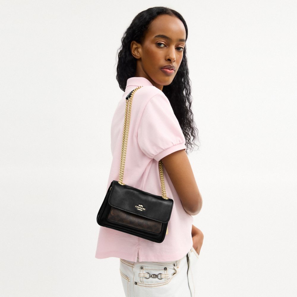 Coach Elodie Crossbody Bag 18 In Signature Canvas Gold Walnut Black