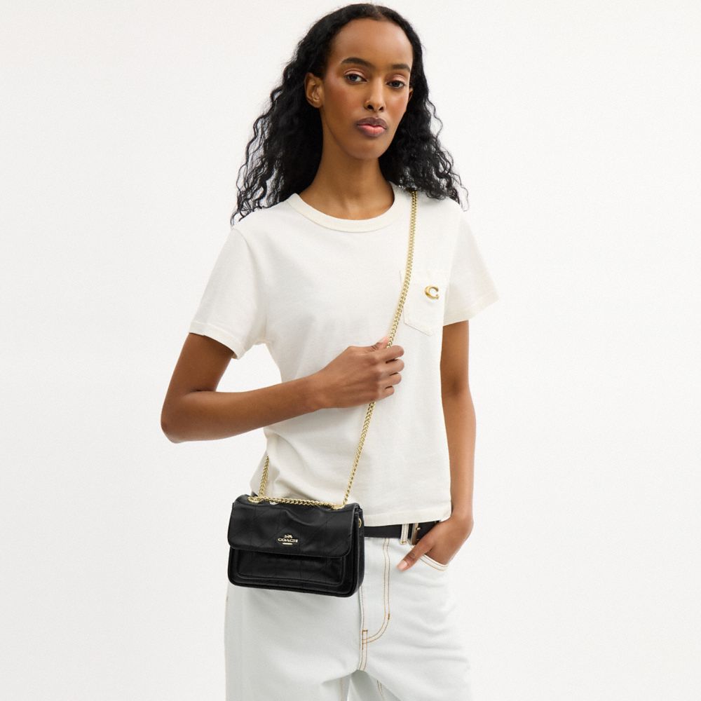 Coach Elodie Crossbody Bag 18 With Quilting Gold Black