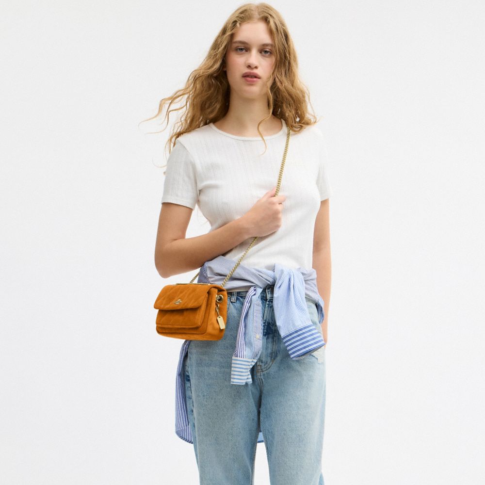 Coach Elodie Crossbody Bag 18 With Quilting Gold/Marigold