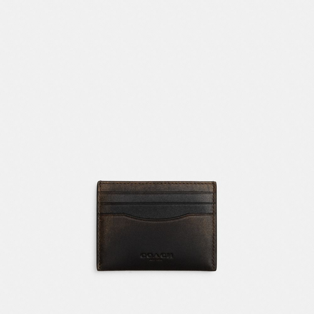 Coach Slim ID Card Case In Loved Leather Black Brown