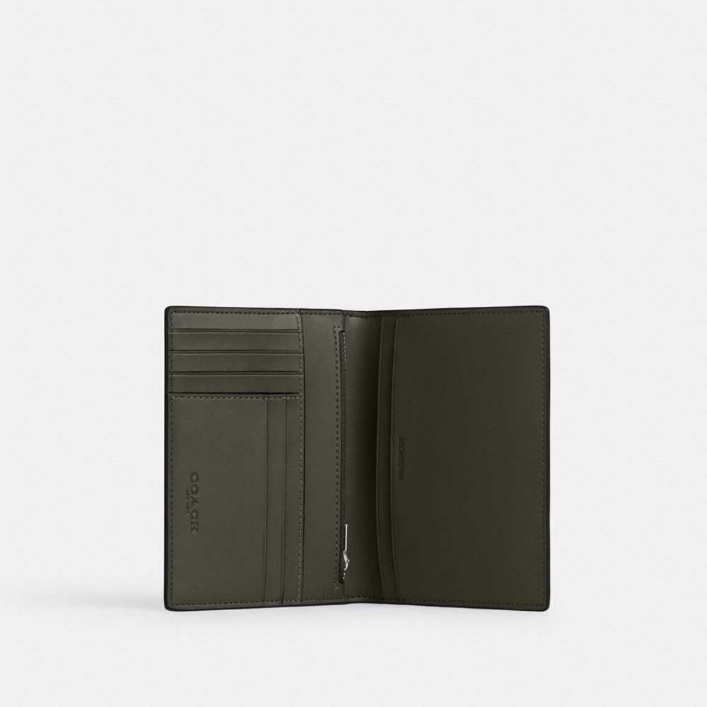 Coach Passport Card Case In Signature Camo Print Silver/Green