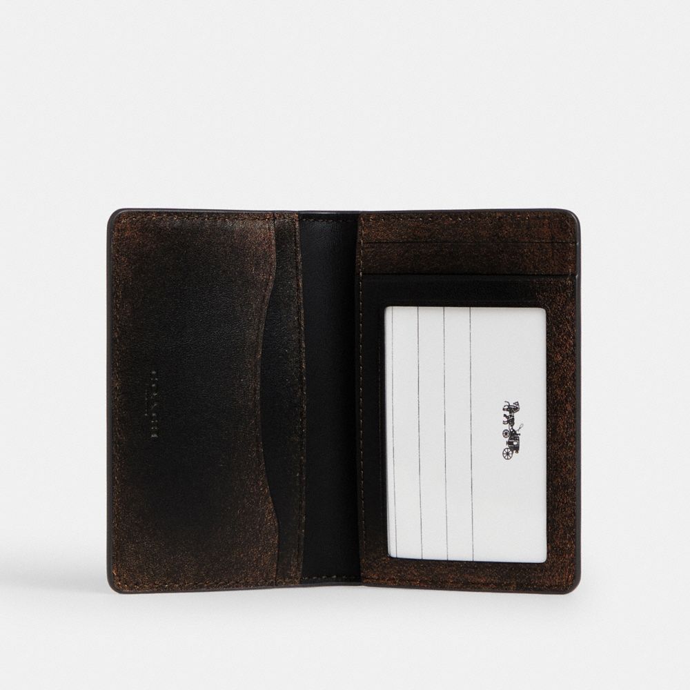 Coach ID Card Wallet In Loved Leather Black Brown