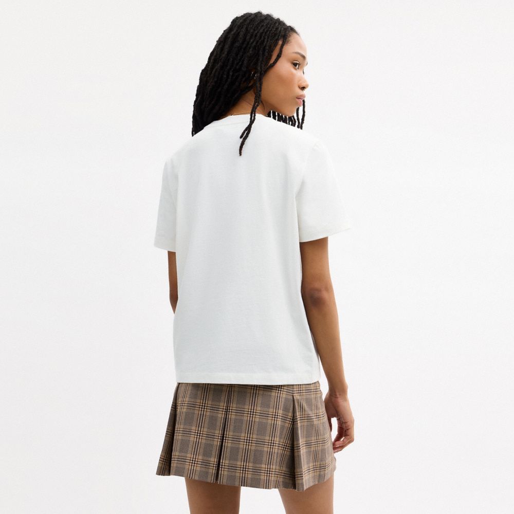 Coach Signature Square Bow Classic T Shirt In Organic Cotton Vintage Ivory Fuchsia