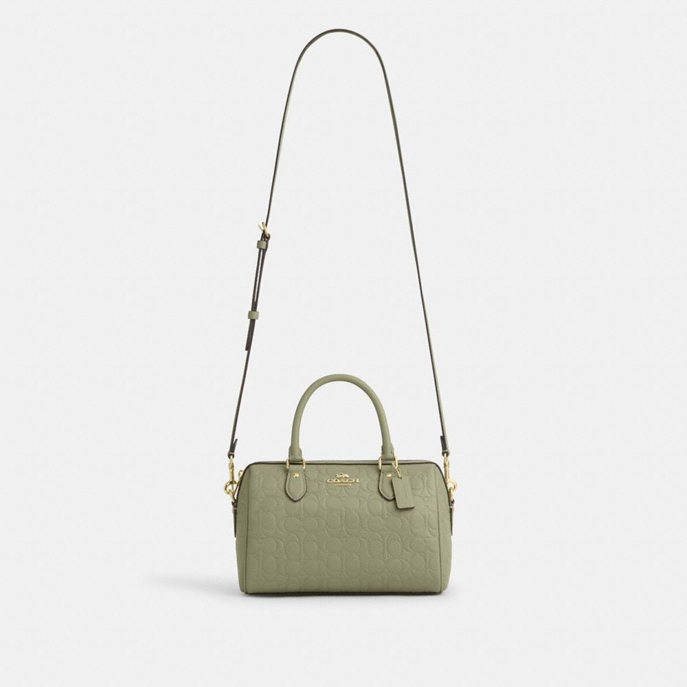 Coach Rowan Satchel Bag In Signature Leather Gold Pistachio