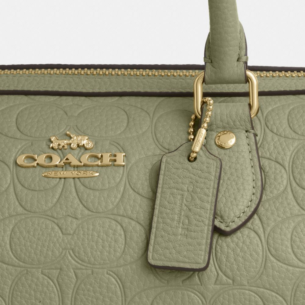 Coach Rowan Satchel Bag In Signature Leather Gold Pistachio
