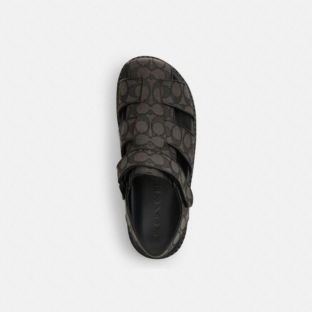 Men's Coach Fisherman Sandal In Signature Jacquard Graphite Black