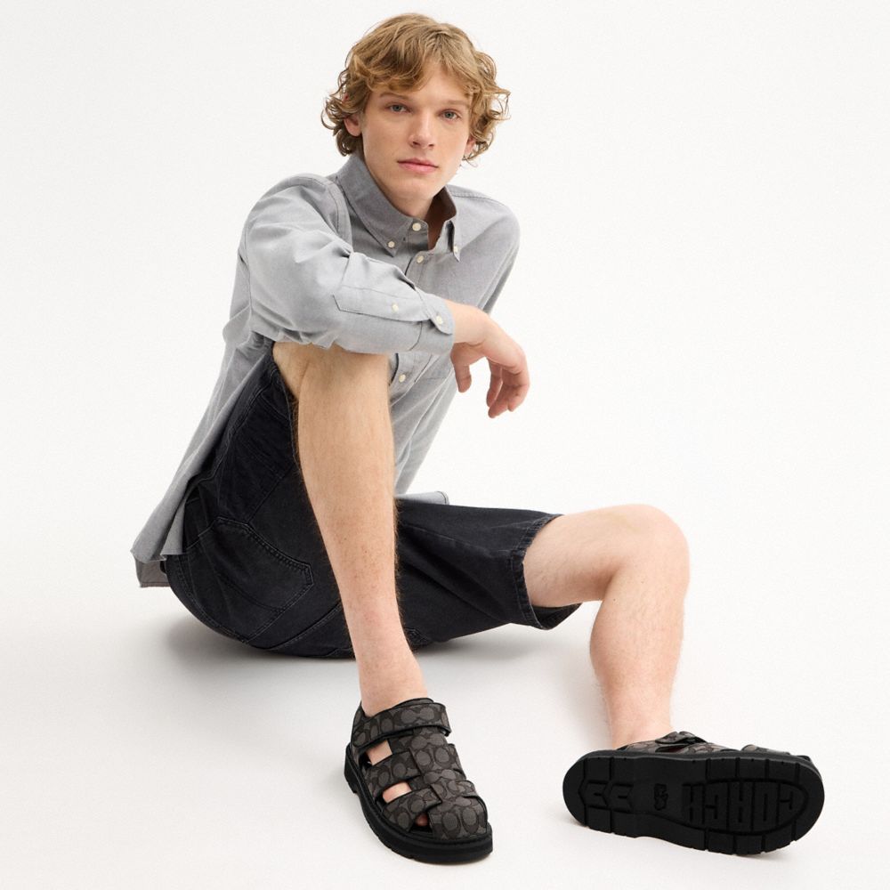 Men's Coach Fisherman Sandal In Signature Jacquard Graphite Black