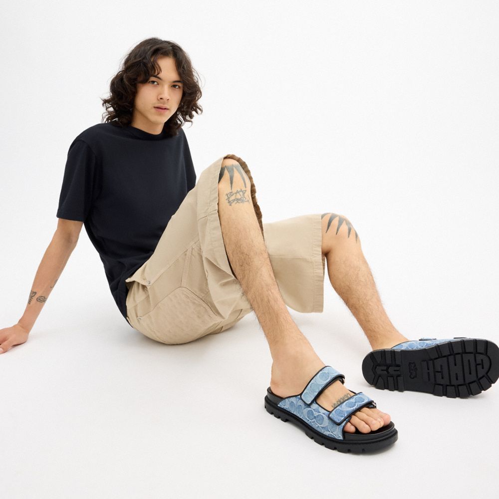 Men's Coach Double Banded Sandal In Signature Denim Denim Blue