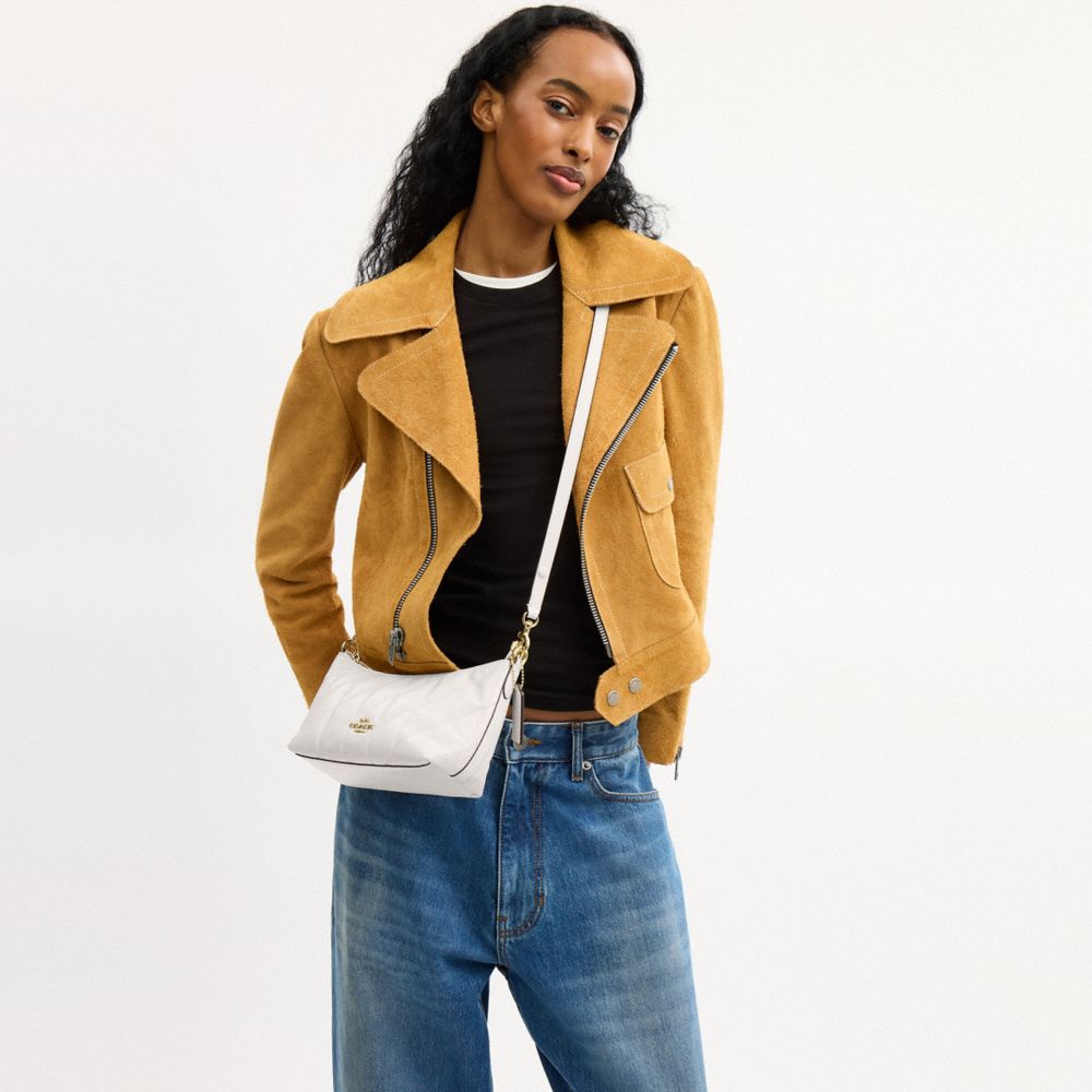 Coach Caitlin Shoulder Bag With Quilting And Charm Gold Chalk